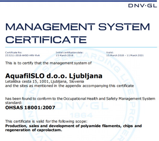 OHSAS 18001:2007  AquafilSLO