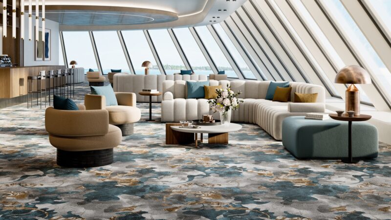 Radici Marine carpet made with regenerated Econyl nylon, installed on a cruise ship.