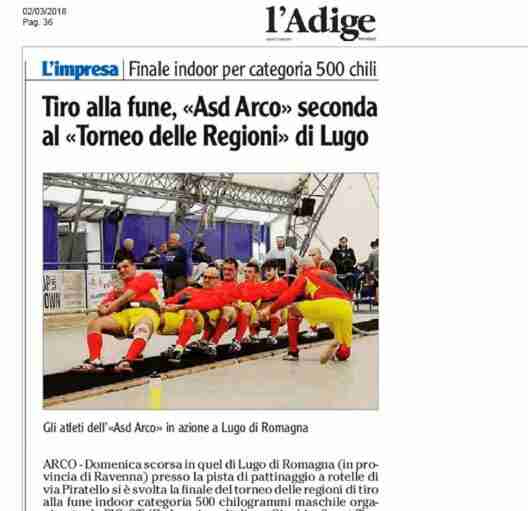 Tiro alla fune, «Asd Arco» sponsorizzata da Aquafil, seconda al «Torneo delle Regioni» di Lugo.